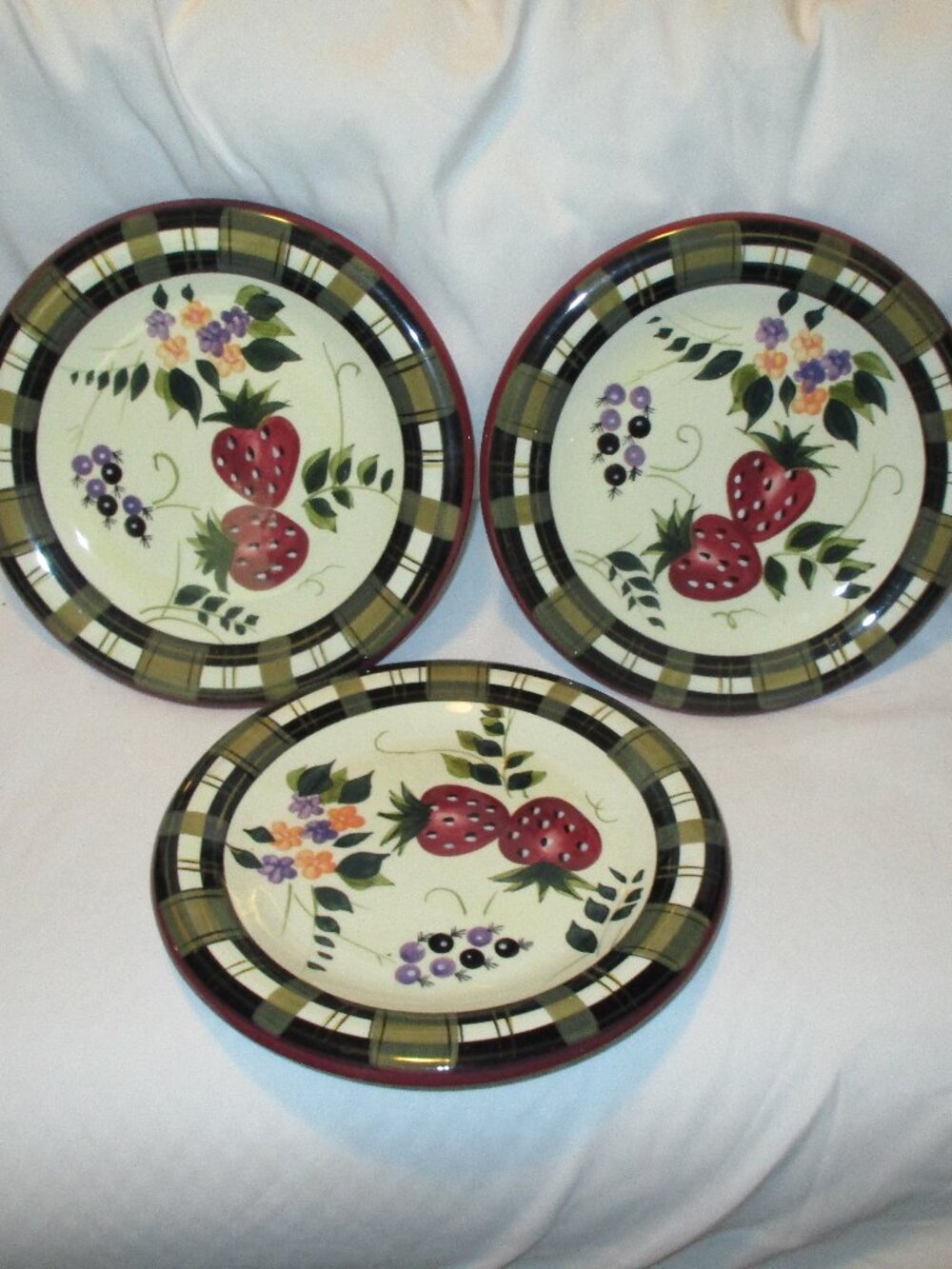 3 Oneida l Strawberry Plaid l 8” Salad Plate l Hand-painted l Replacement plate